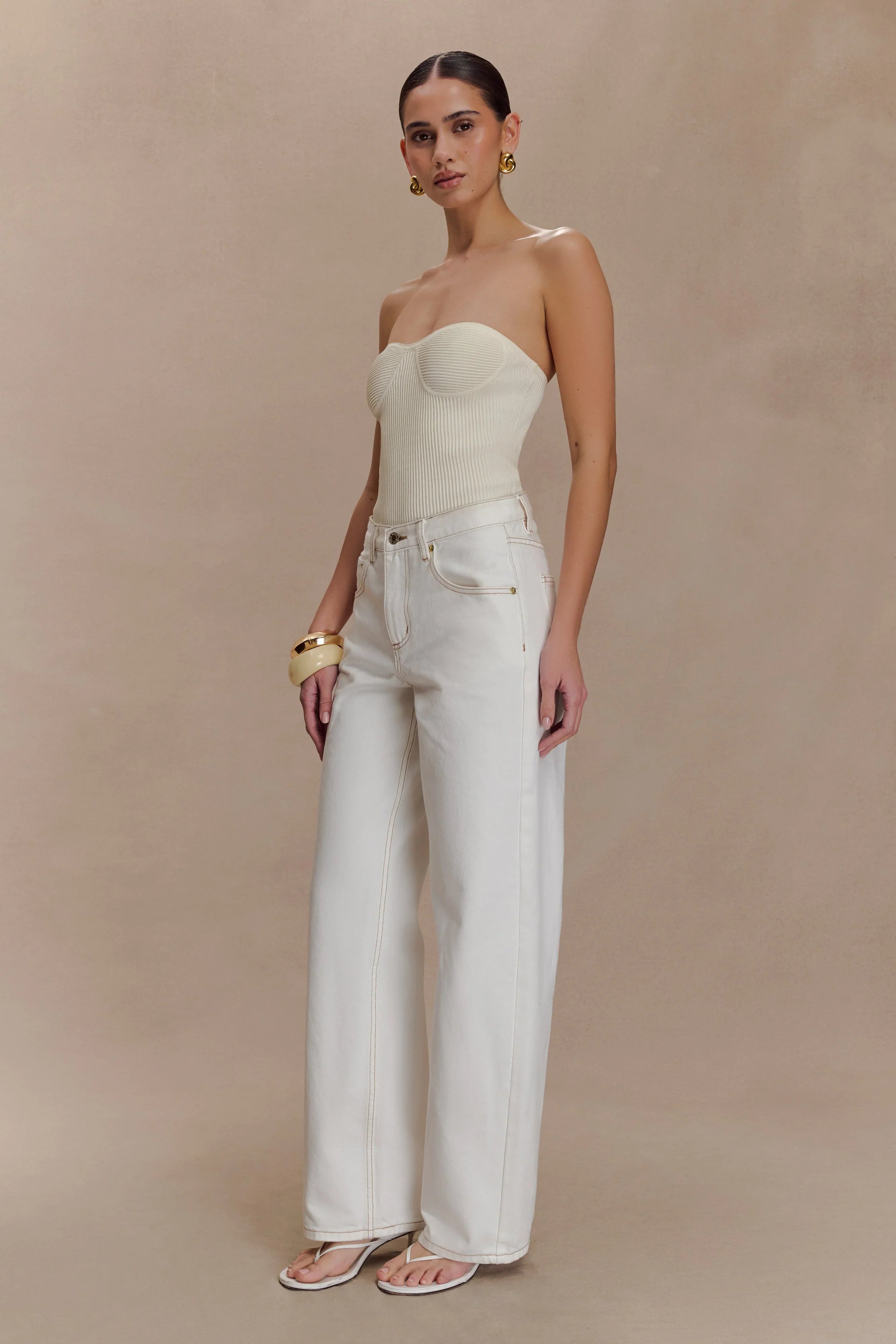 Elodie Strapless Cupped Knit Top Ivory