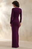 Desirelle Plum Crew Neck Maxi Dress With Gathered Detailing