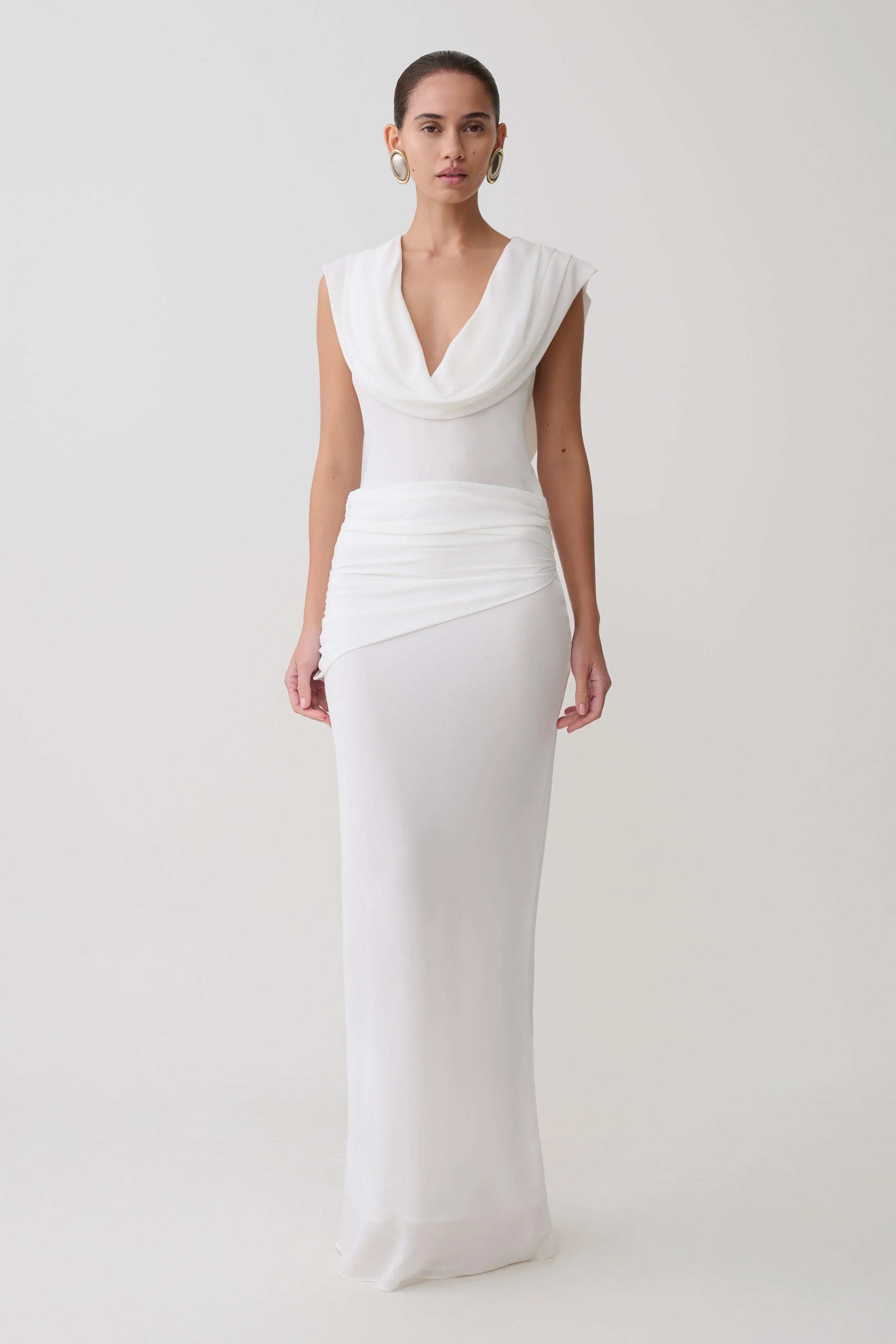 Giulia Chiffon Draped Maxi Dress White