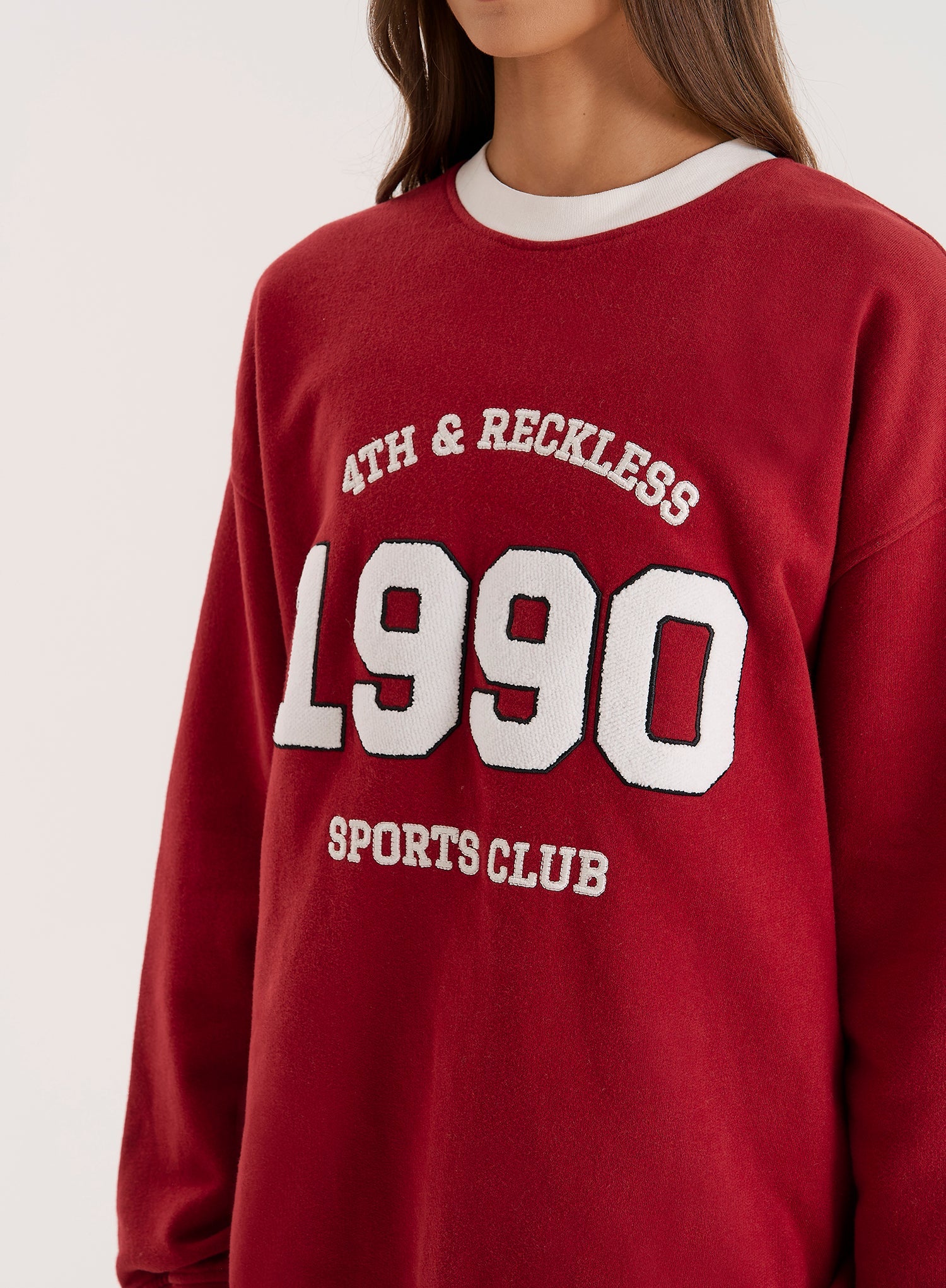 Red Contrast Trim Slogan Classic Longline Sweatshirt