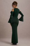 Heartthrob Green Satin Draped Bardot Maxi Dress