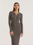 Charcoal Collared Button Down Knitted Dress
