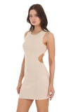 Ribbed High Neck Dress in Beige