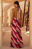 Melanie Striped Halter Neck Maxi Dress With Open Back