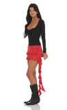 Tassel Ruffle Skirt in Red