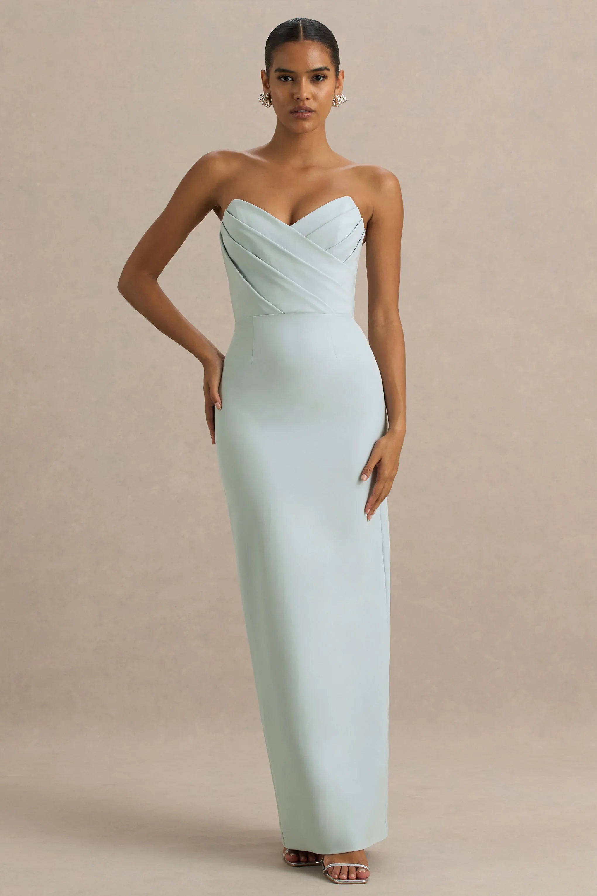 Fierce Light Blue Asymmetric Ruched Maxi Dress