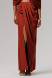 Zelina Terracotta Mid Rise Maxi Skirt with Split