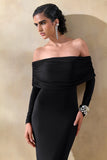 Brisea Black Bardot Neck Maxi Dress