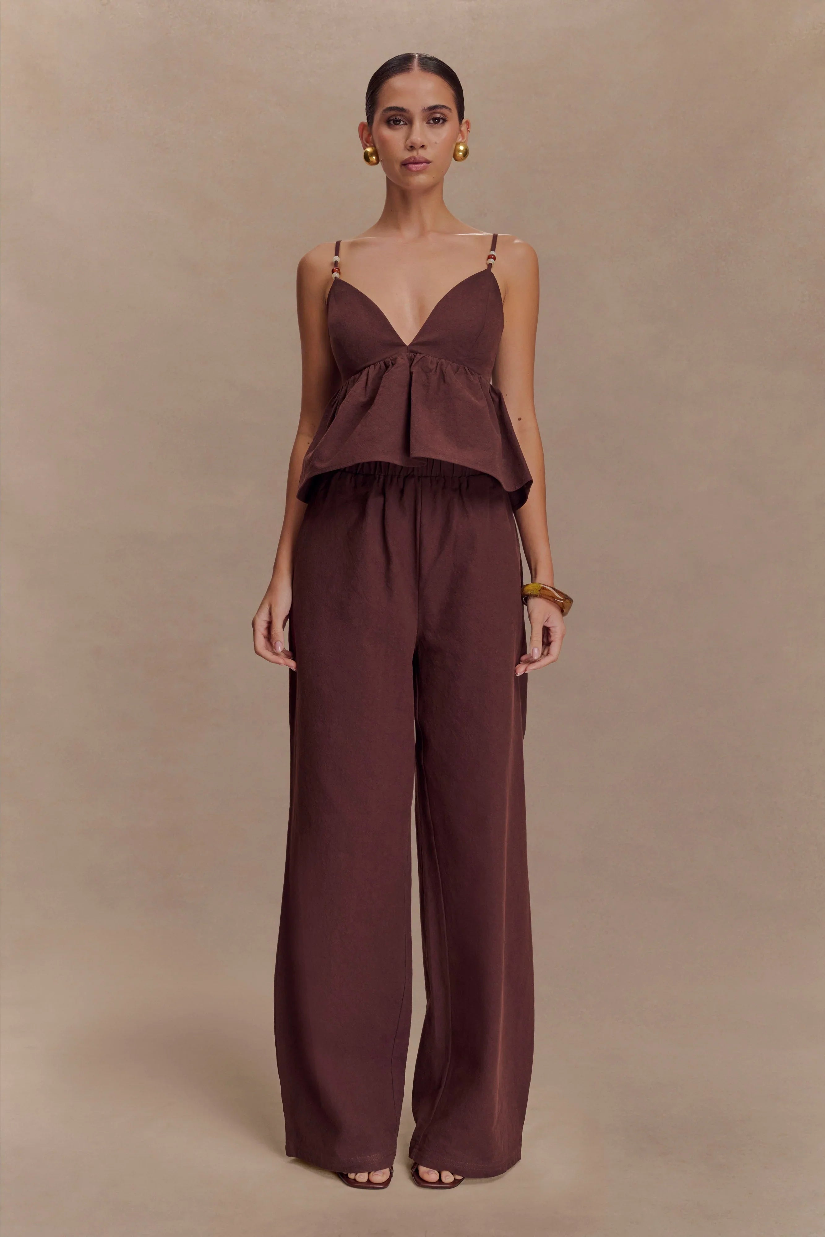 Janayia Cotton Wide Leg Pants Dark Espresso