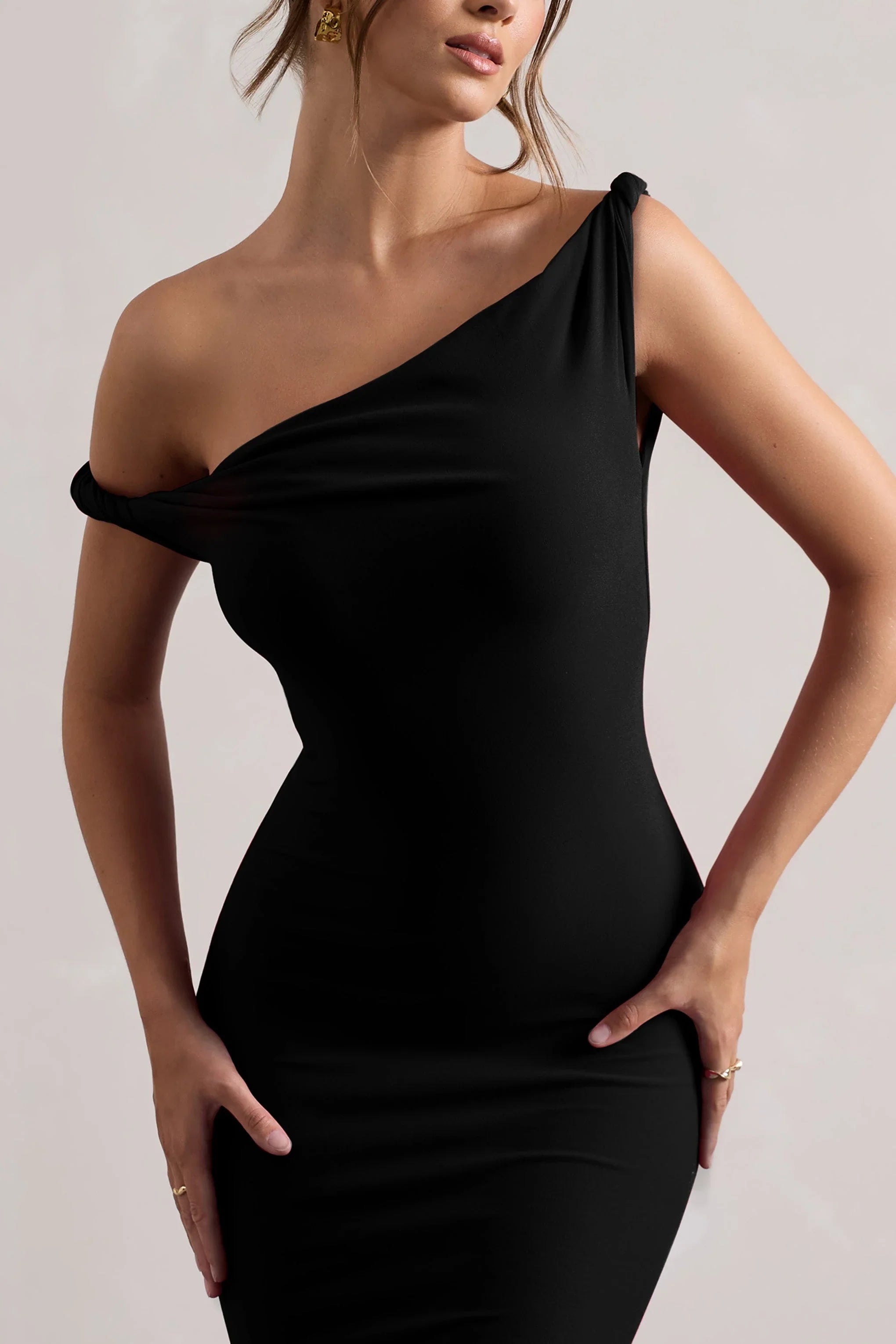 Lita Black Twisted Asymmetric Maxi Dress
