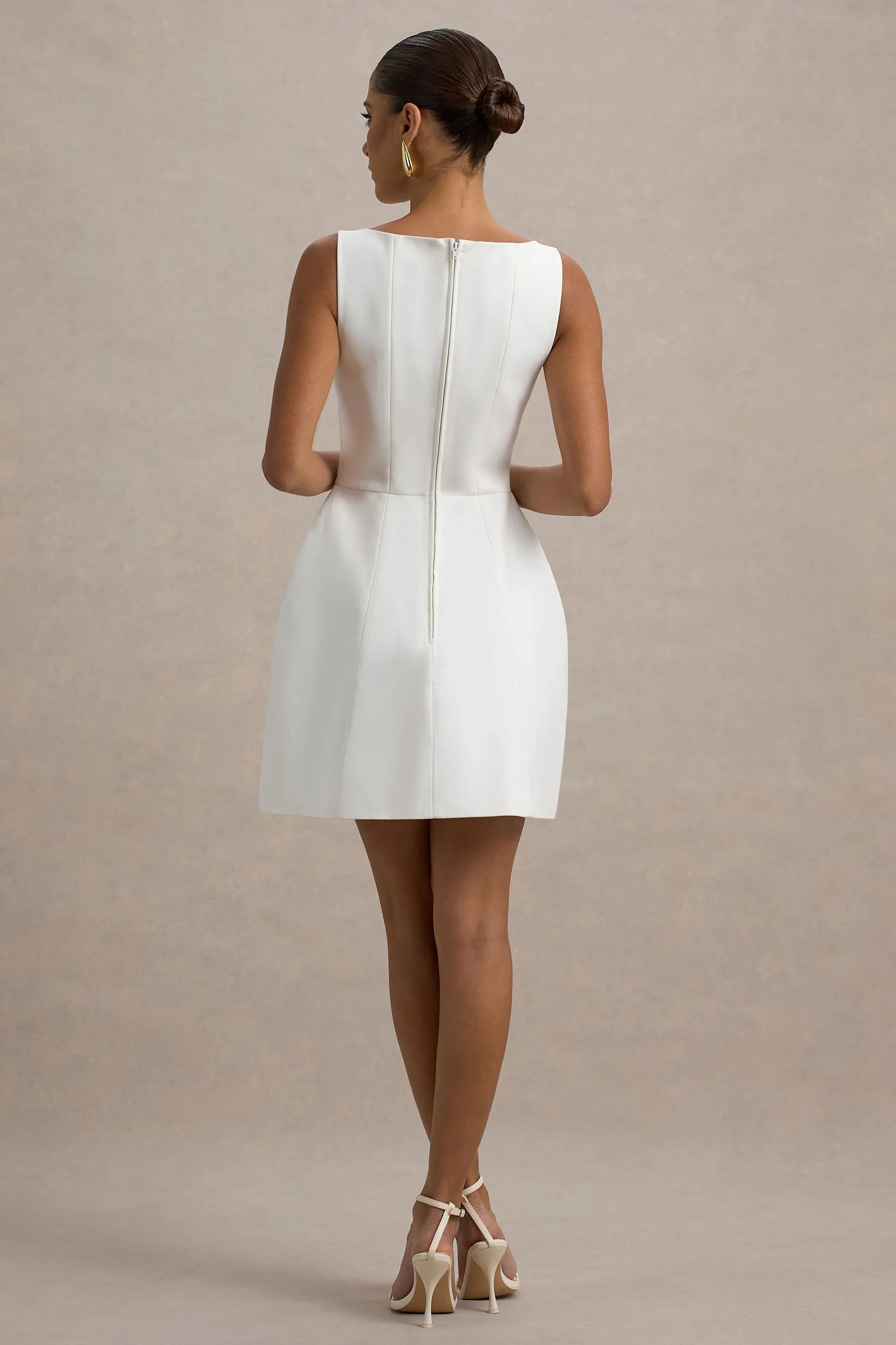 Cheri White Tailored Sleeveless Mini Dress