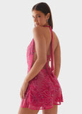 Cinzia Beaded Mini Dress Fuchsia