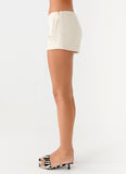 Candela Suede Low Rise Mini Shorts Ivory