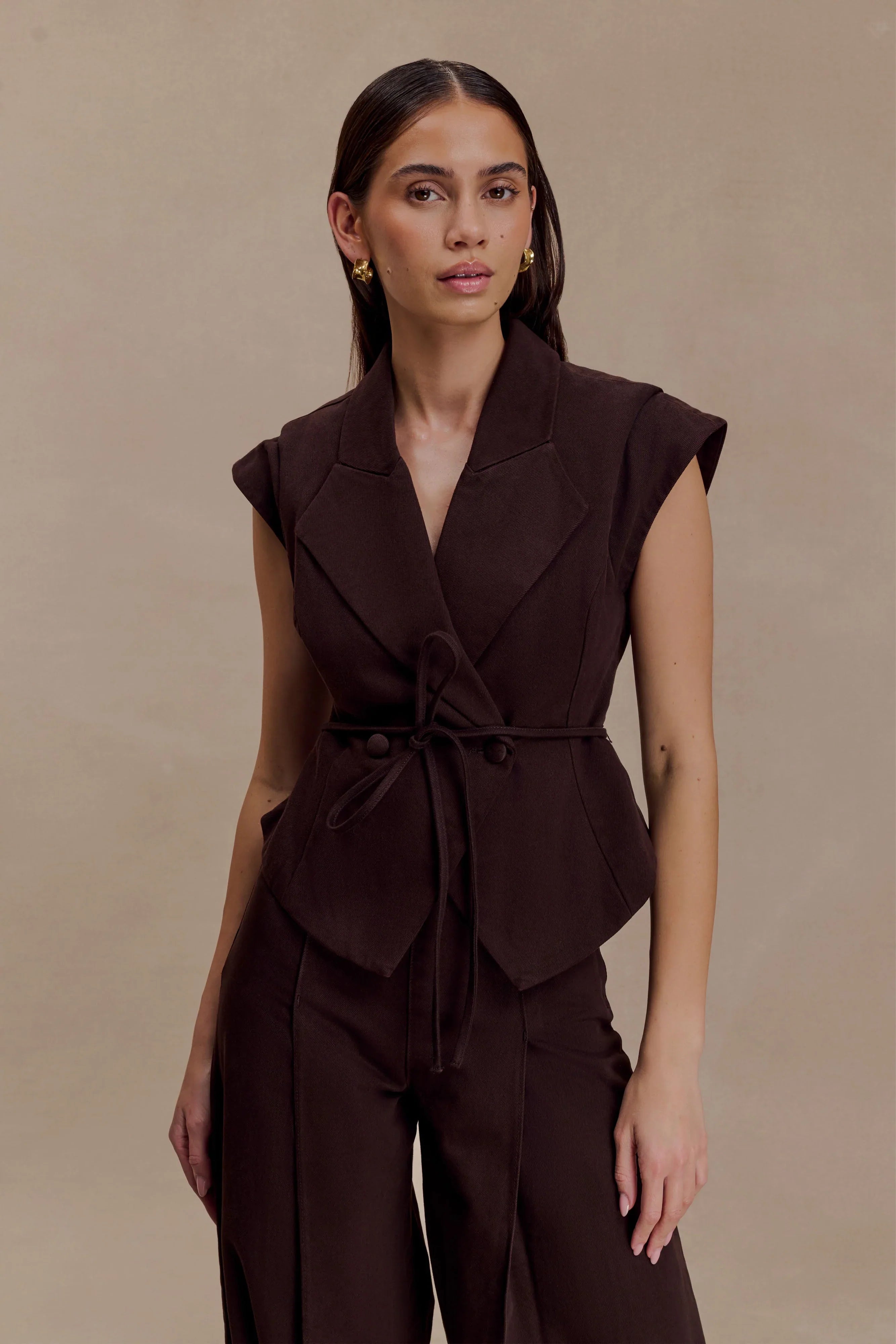 Charley Structured Tie Denim Top Chocolate