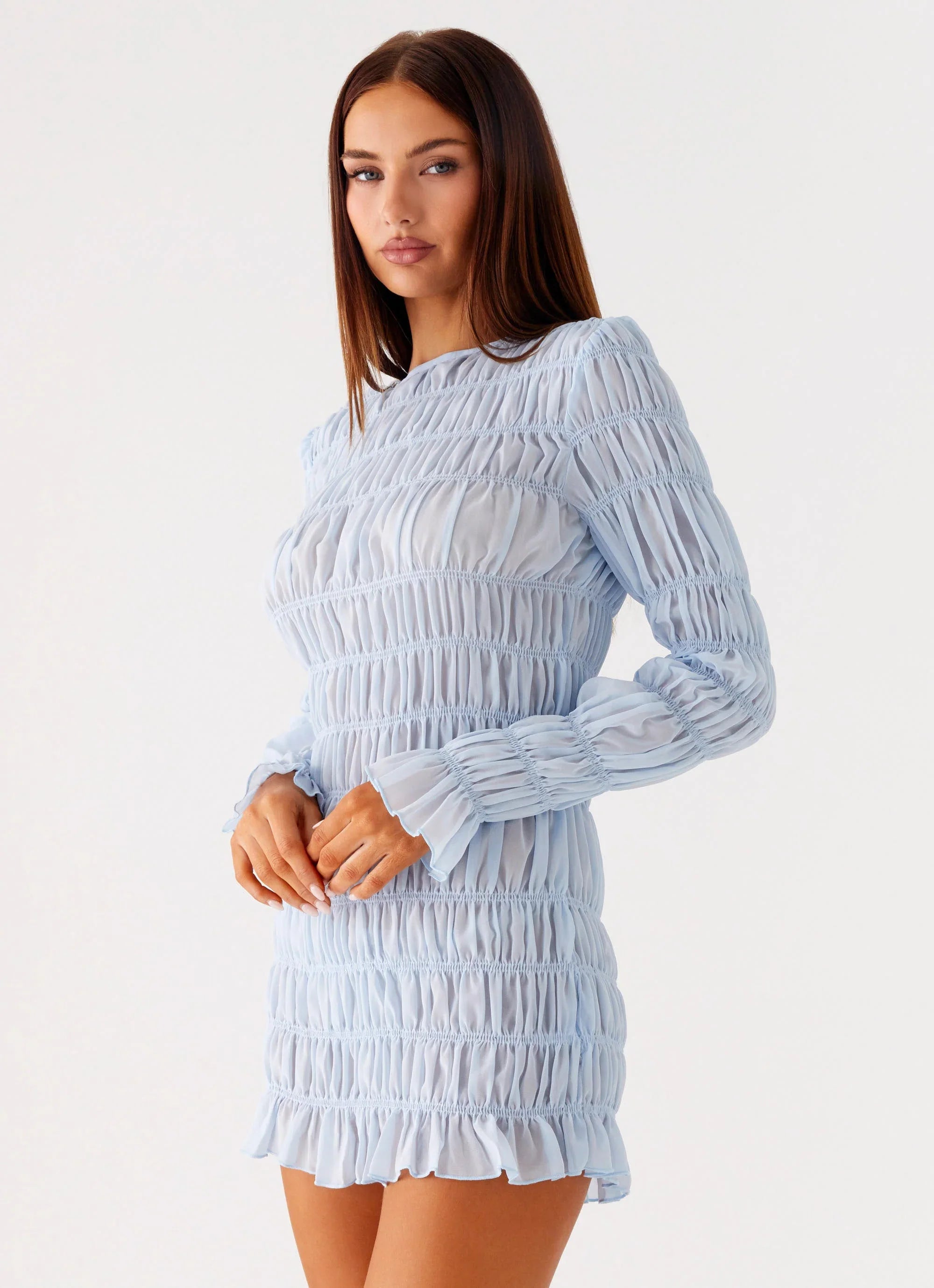 Jasy Long Sleeve Mini Dress Sky Blue