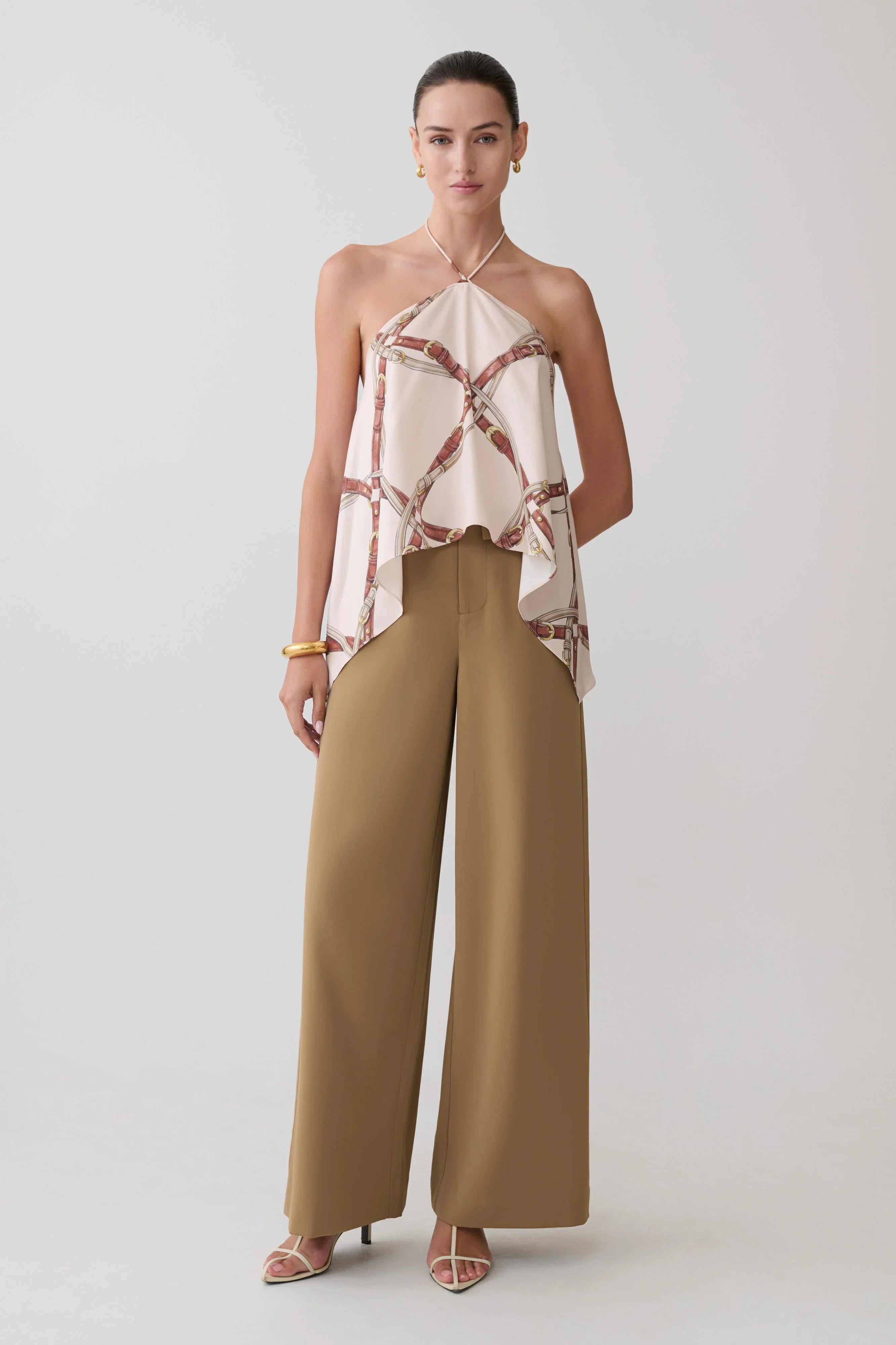 Adelaide Draped Satin Halter Top Chain Print