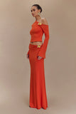 Ainsley Asymmetrical Maxi Skirt With Floral Hardware Burnt Orange