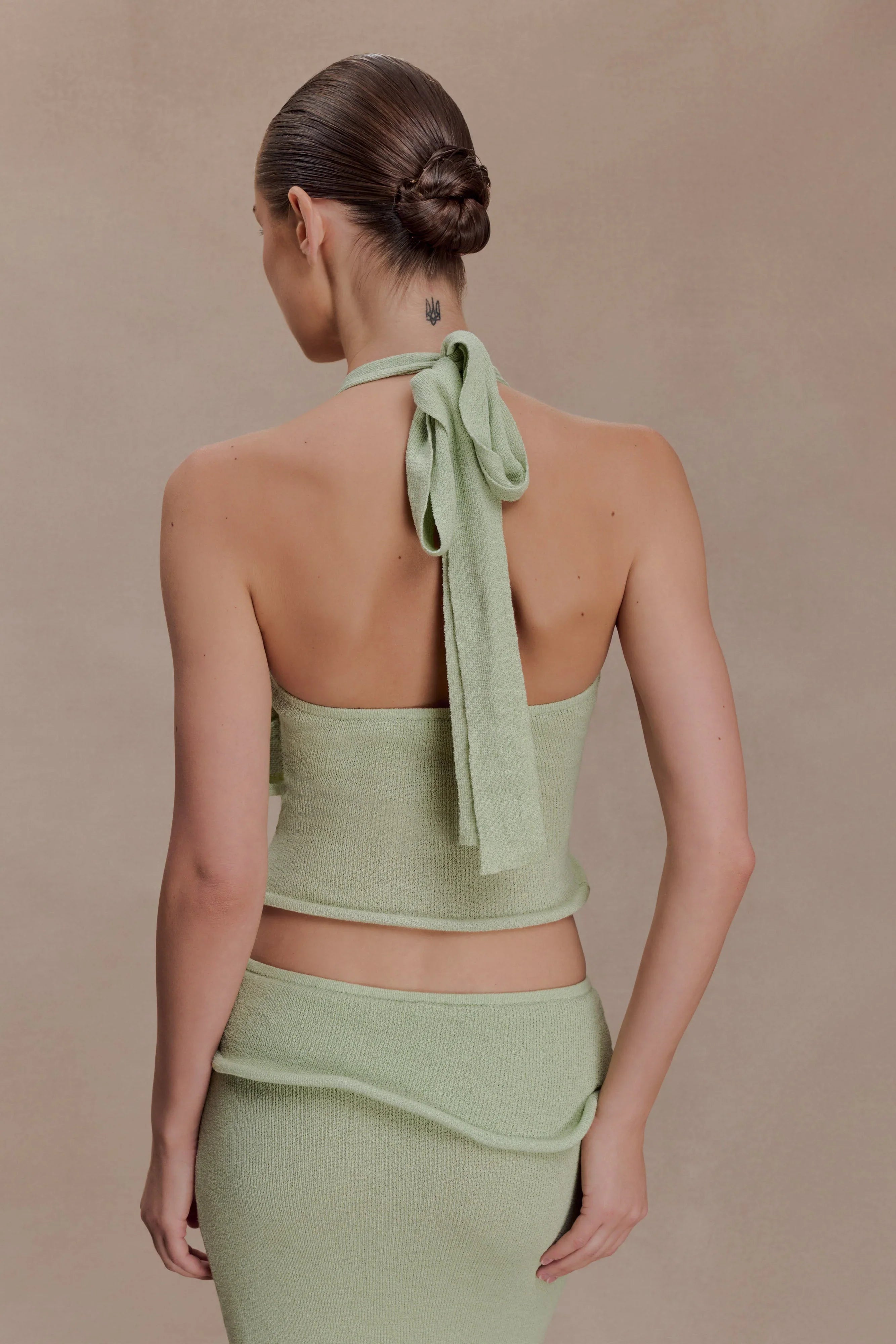 Samira Halter Knit Twist Top Pastel Green