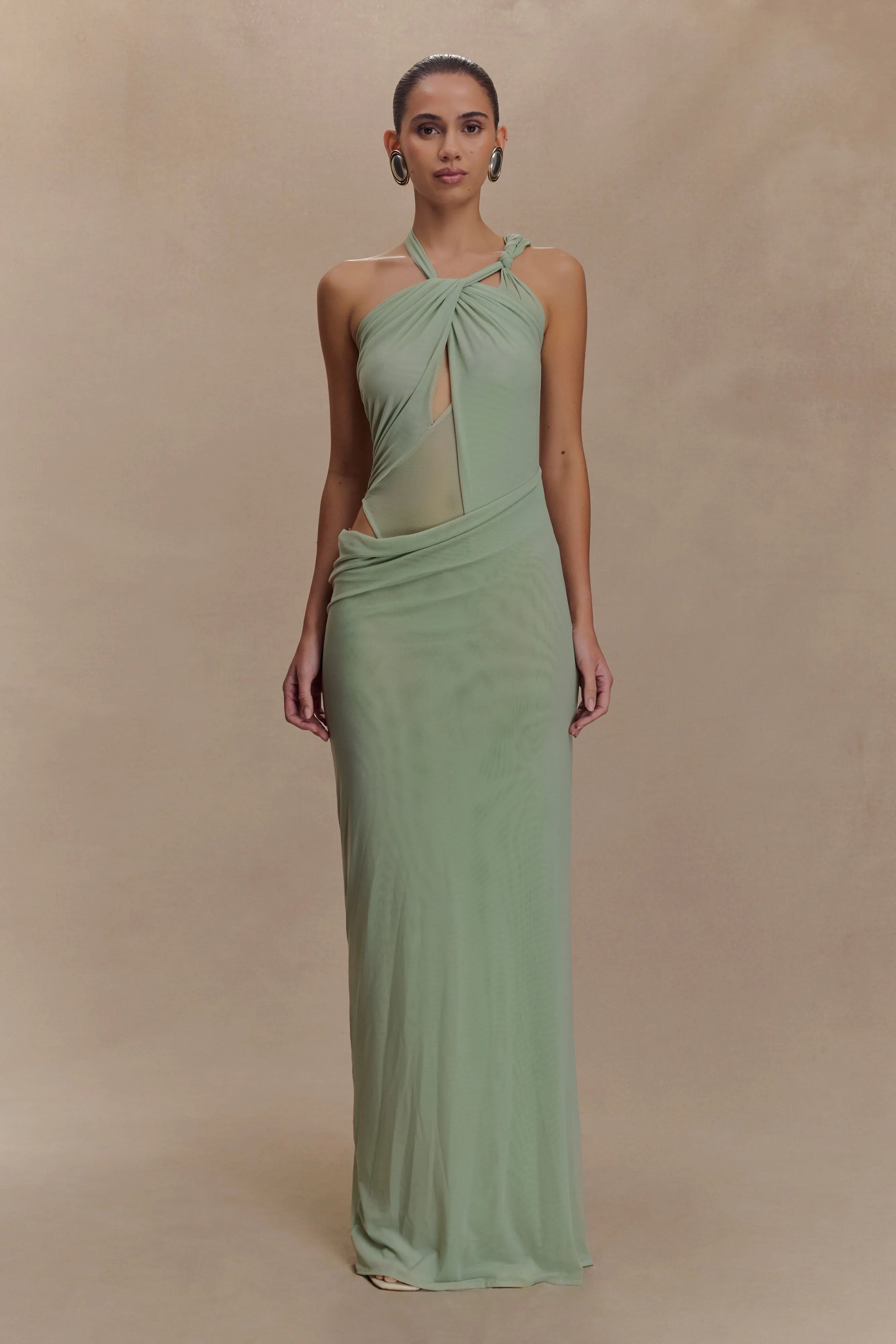 Edwina Knotted Mesh Maxi Dress Sage