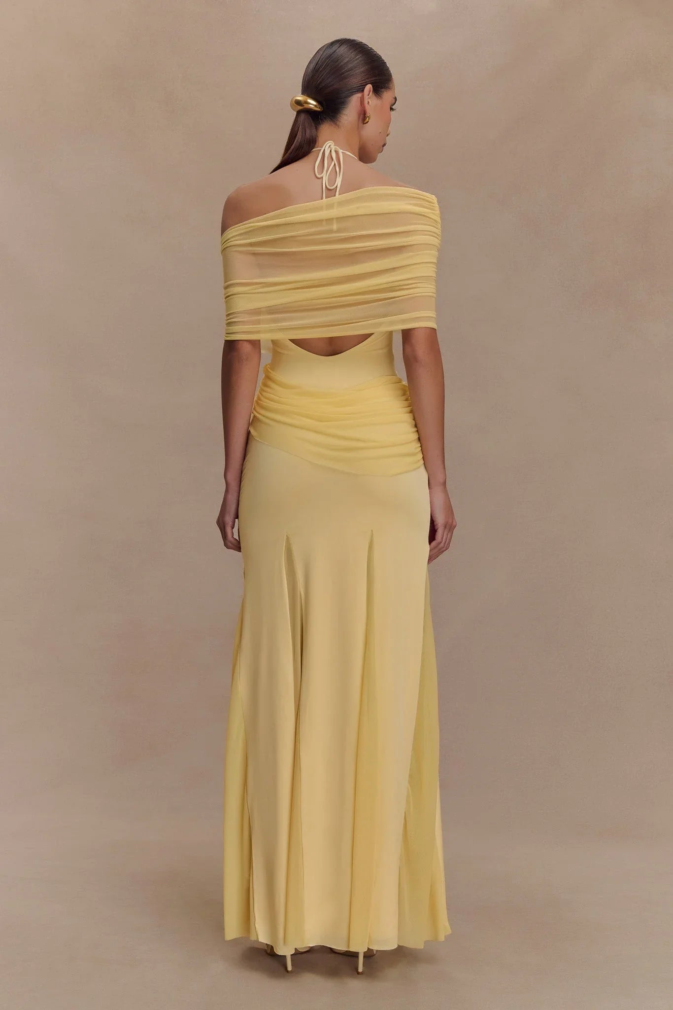 Gabrielle Slinky And Mesh Maxi Dress Lemon