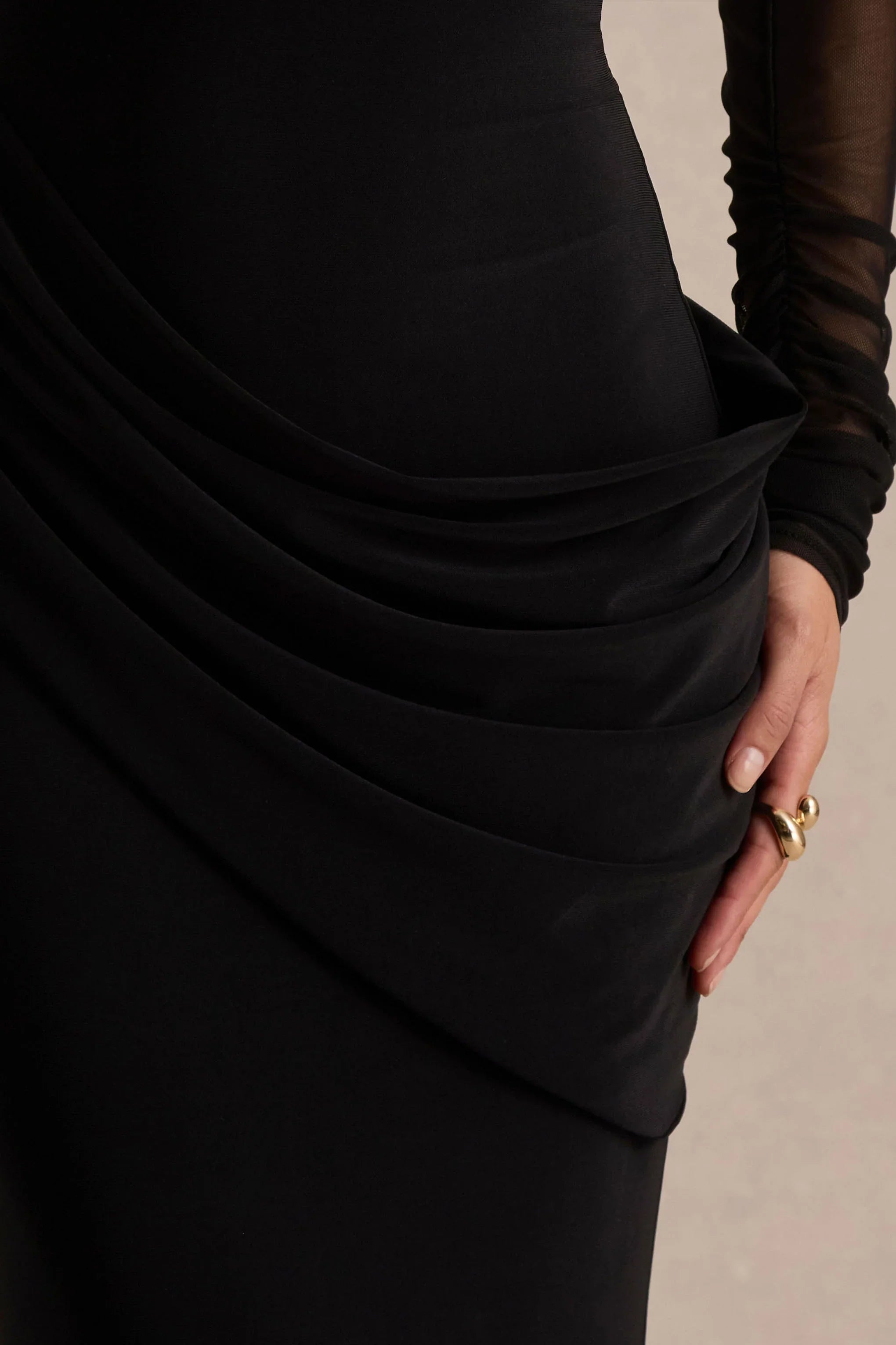 Deema Black Jersey And Mesh High Neck Maxi Dress