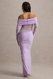 Belamour Lavender Semi Sheer Bardot Gathered Maxi Dress