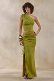 Margie Green Maxi Skirt With Ruched Detail And Front High Split
