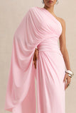 Sabella Pink Asymmetric Neck Maxi Dress