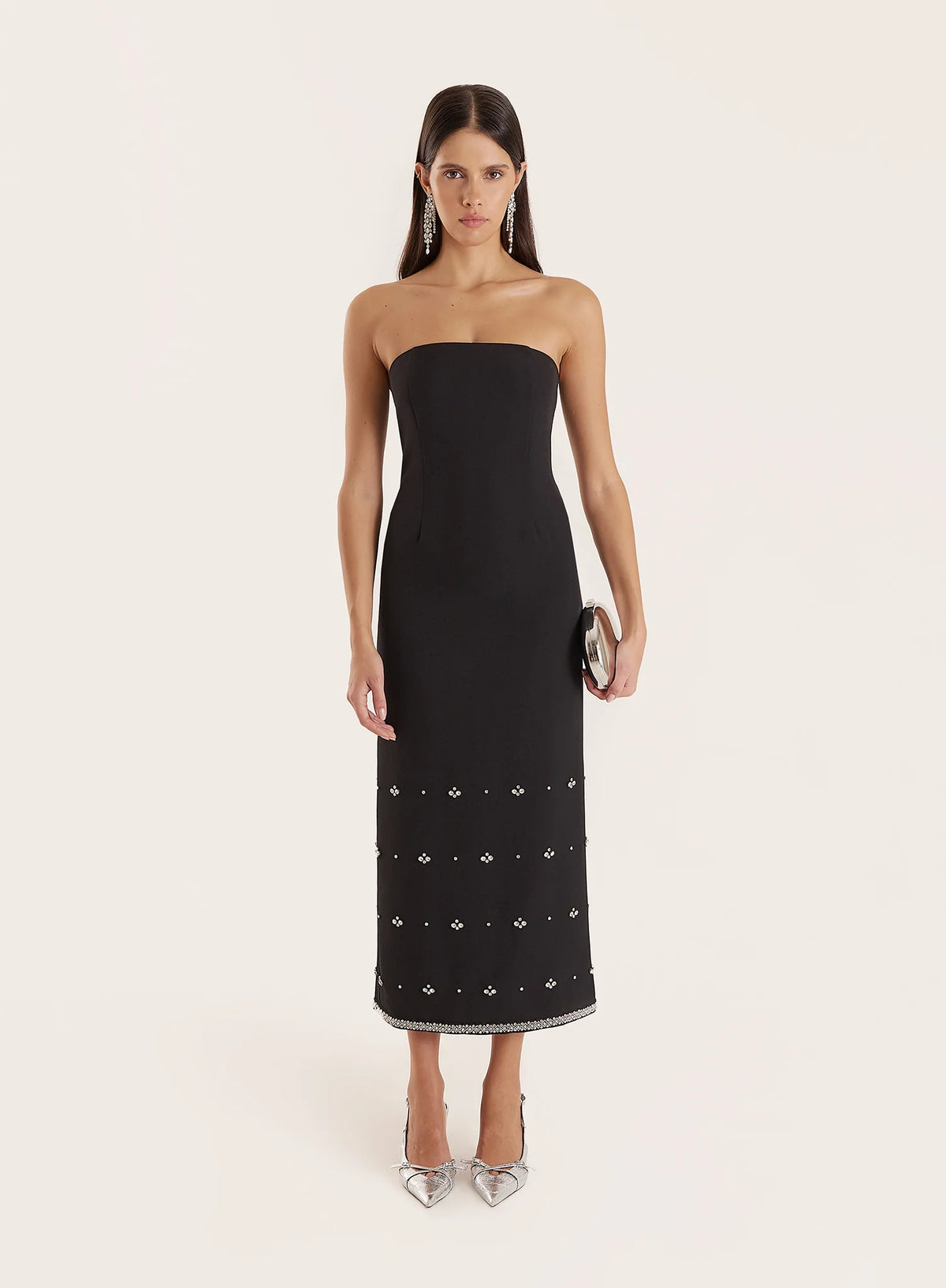 Black Embellished Bandeau Midaxi Dress