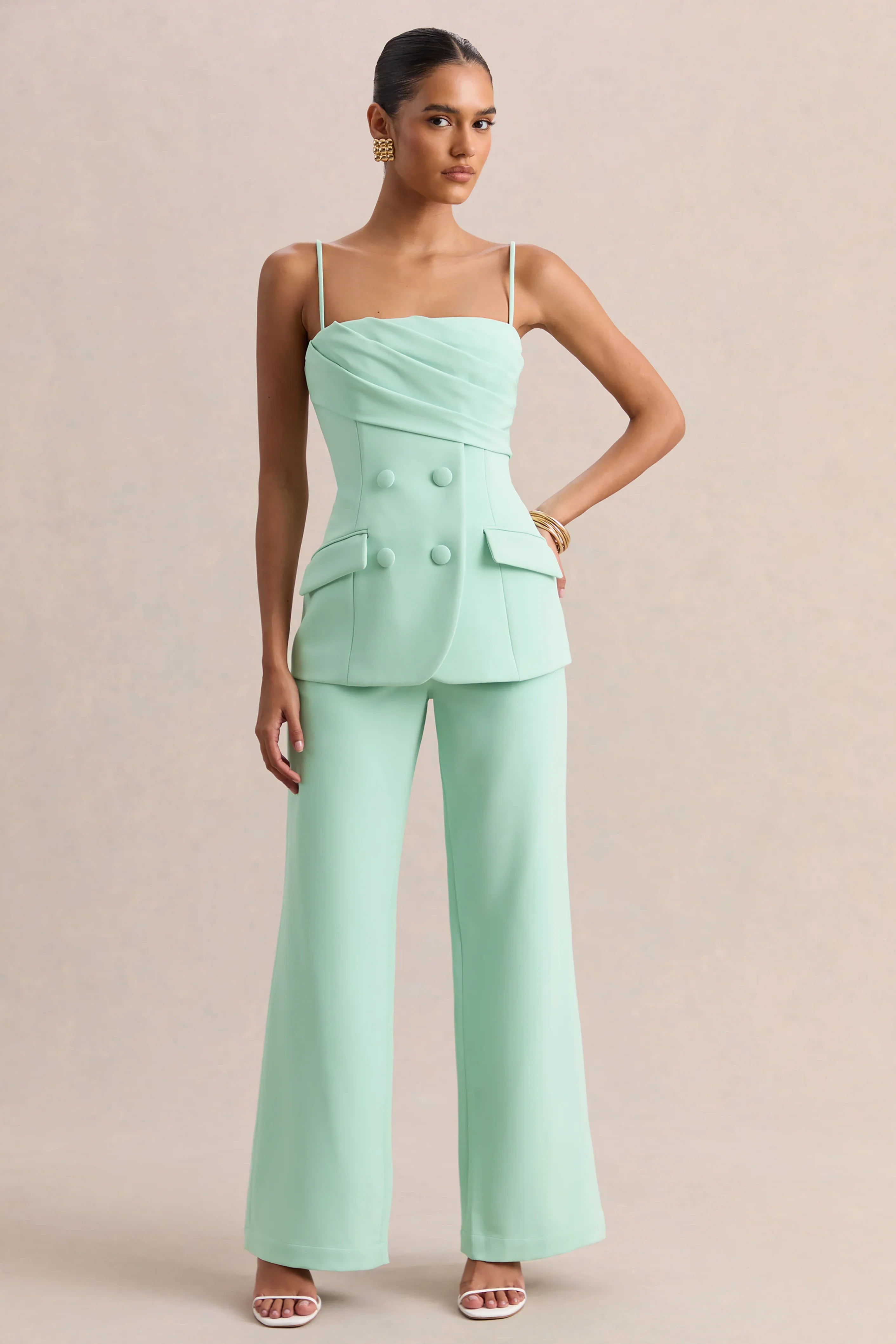 Lunivra Sage Square Neck Tailored Top