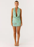 Outlaw Beaded Mini Dress Mint Aqua