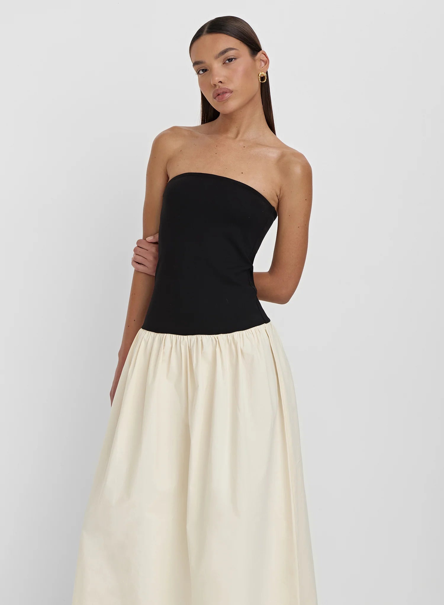 Monochrome Drop Waist Bandeau Dress