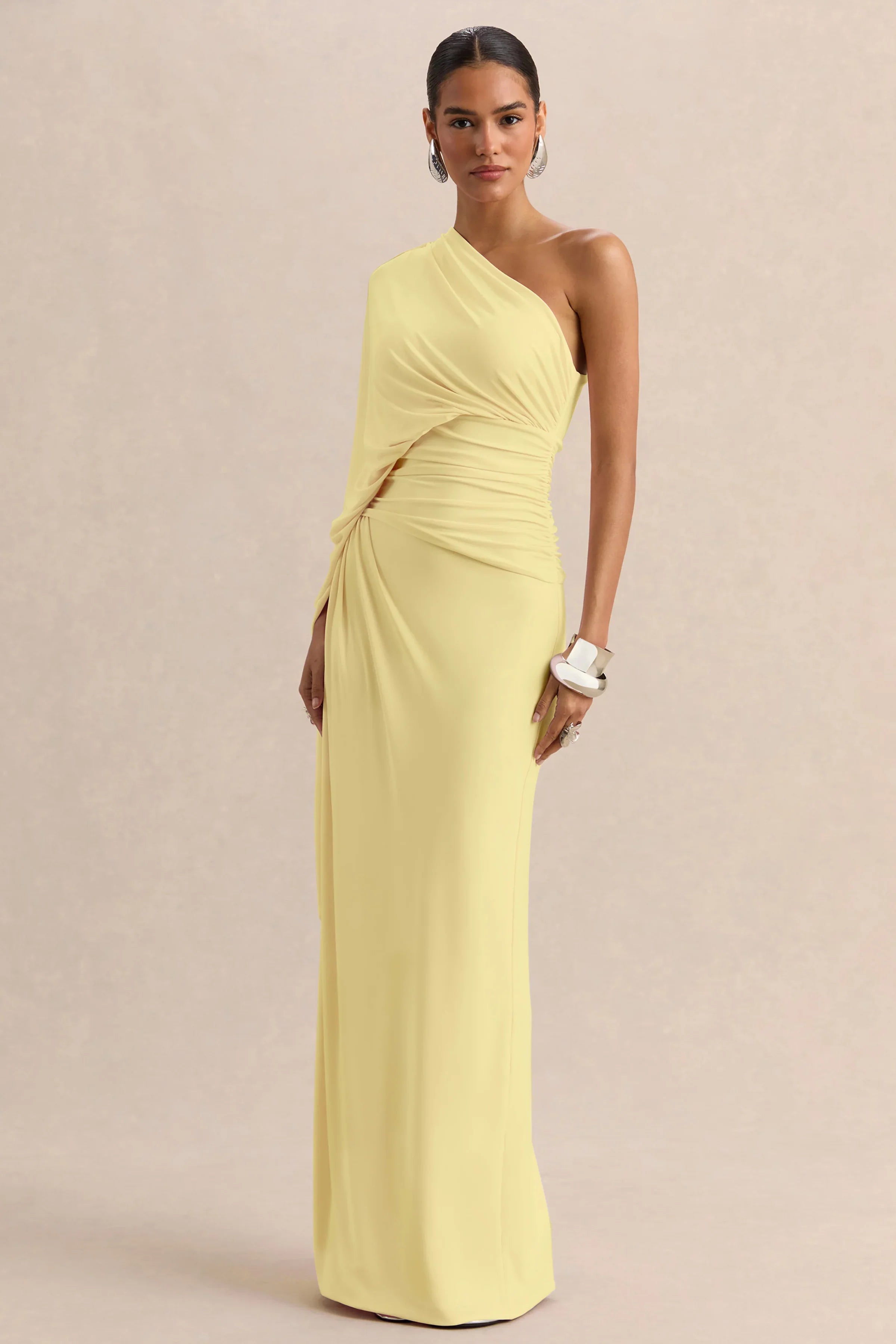 Sabella Lemon Asymmetric Neck Maxi Dress