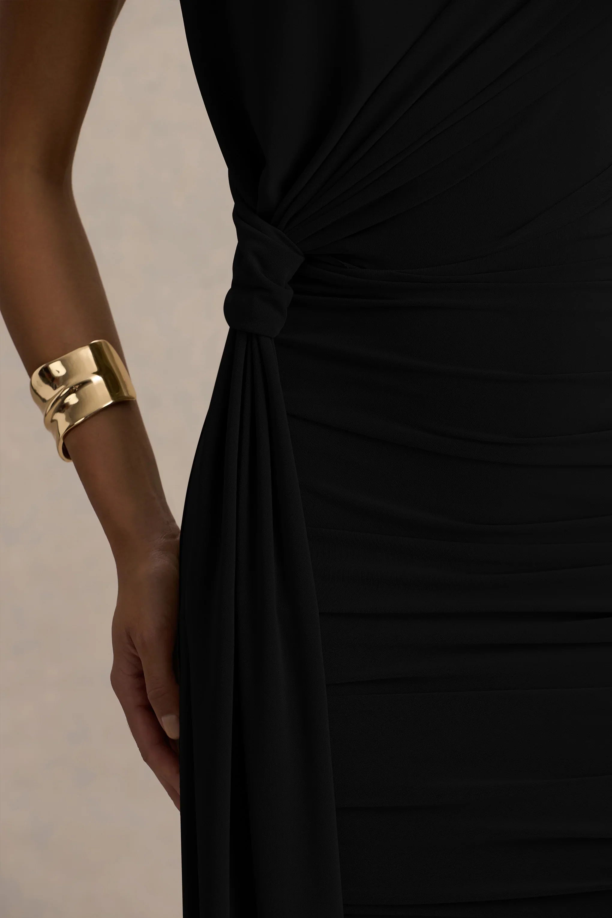 Sorenna Black High Neck Mini Dress With Wrap And Sash Detail