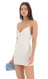Lace Cowl Neck Bodycon Dress in White