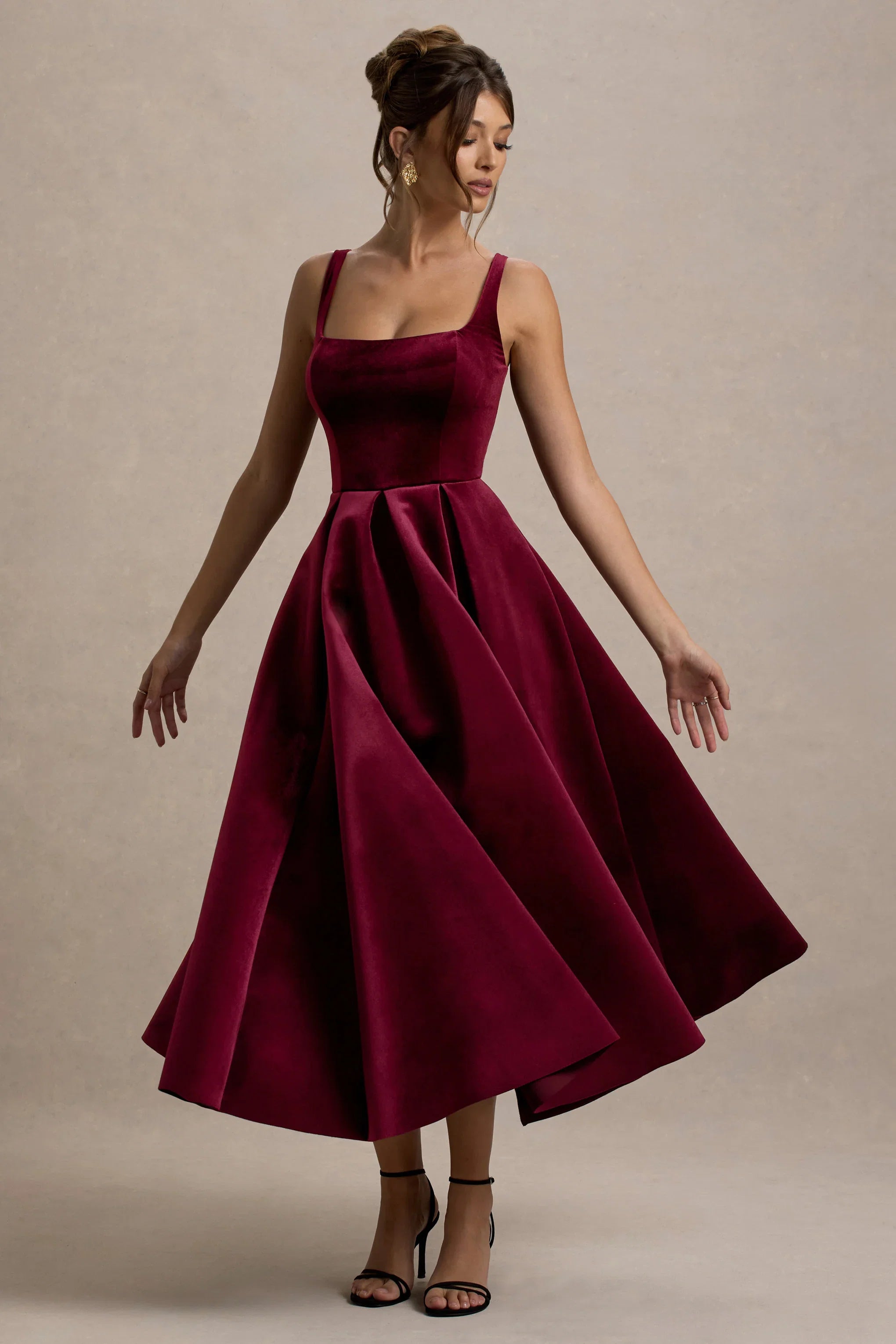Francisca Berry Velvet Strappy Volume Hem Midi Dress