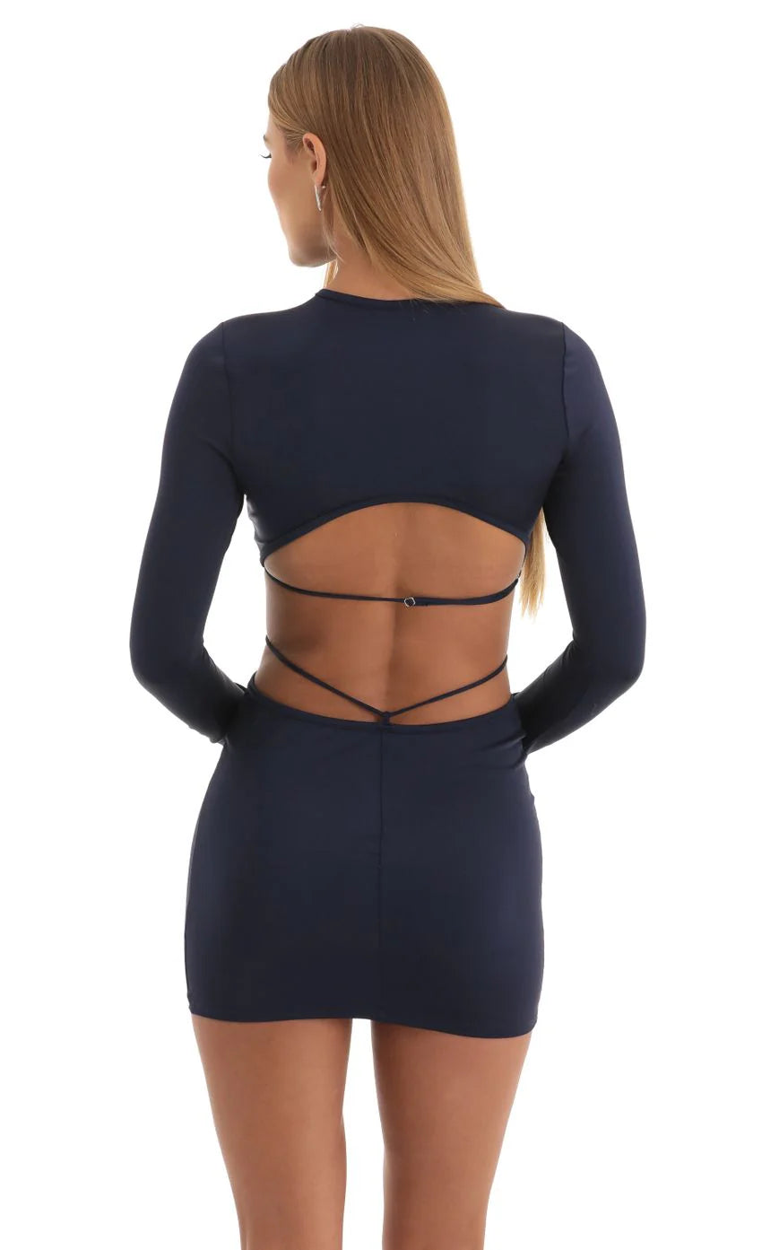 Cutout Open Back Dress in Navy