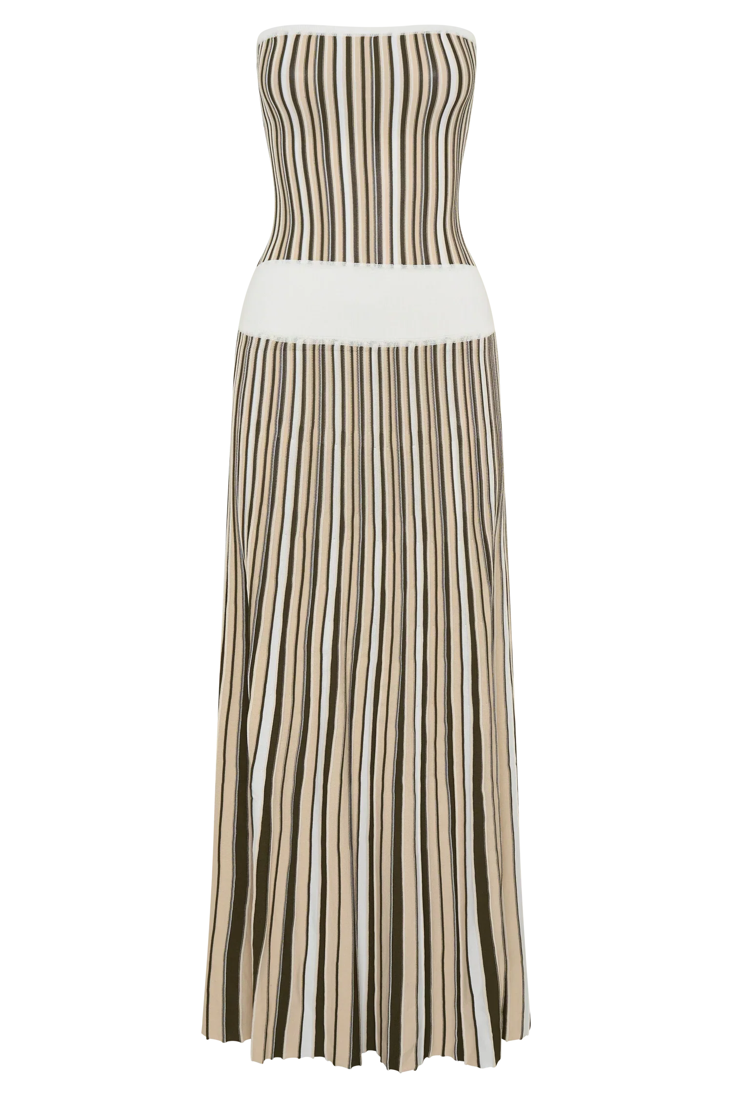 Joyce Stripe Maxi Knit Dress Khaki Ivory