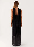 Scarf Neck Sequins Maxi Dress Black