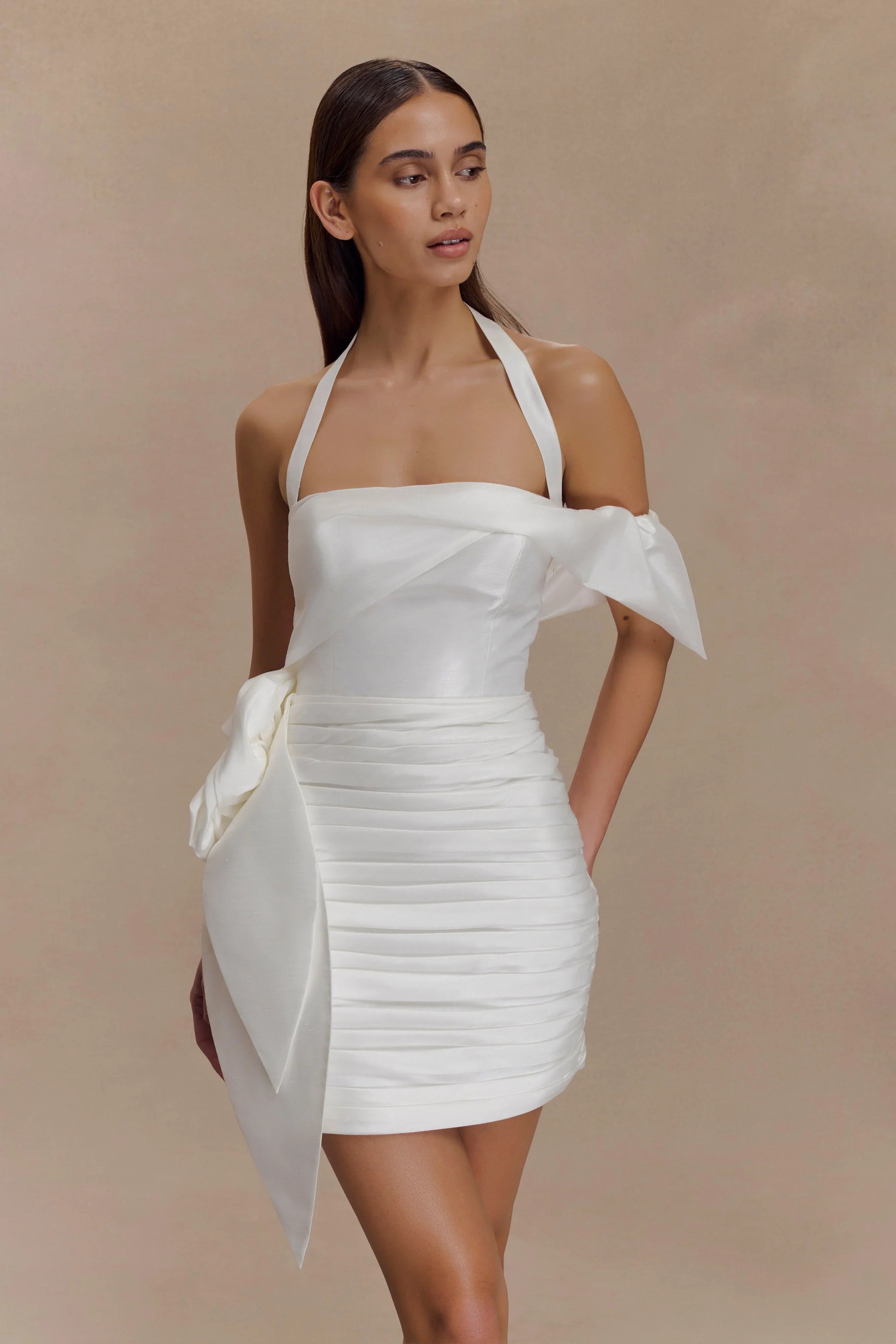 Claudine Taffeta Floral Mini Dress White