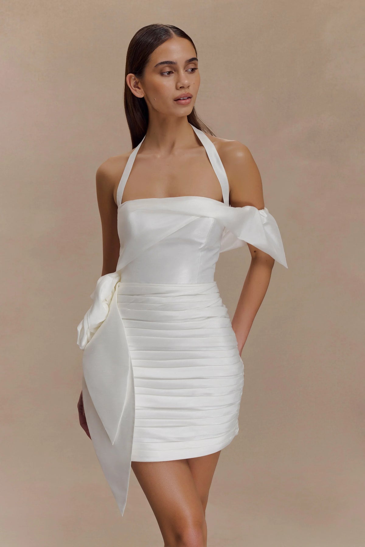 Claudine Taffeta Floral Mini Dress White