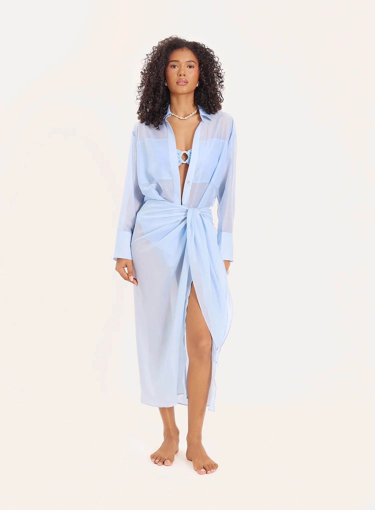 Light Blue Semi Sheer Tie Side Sarong