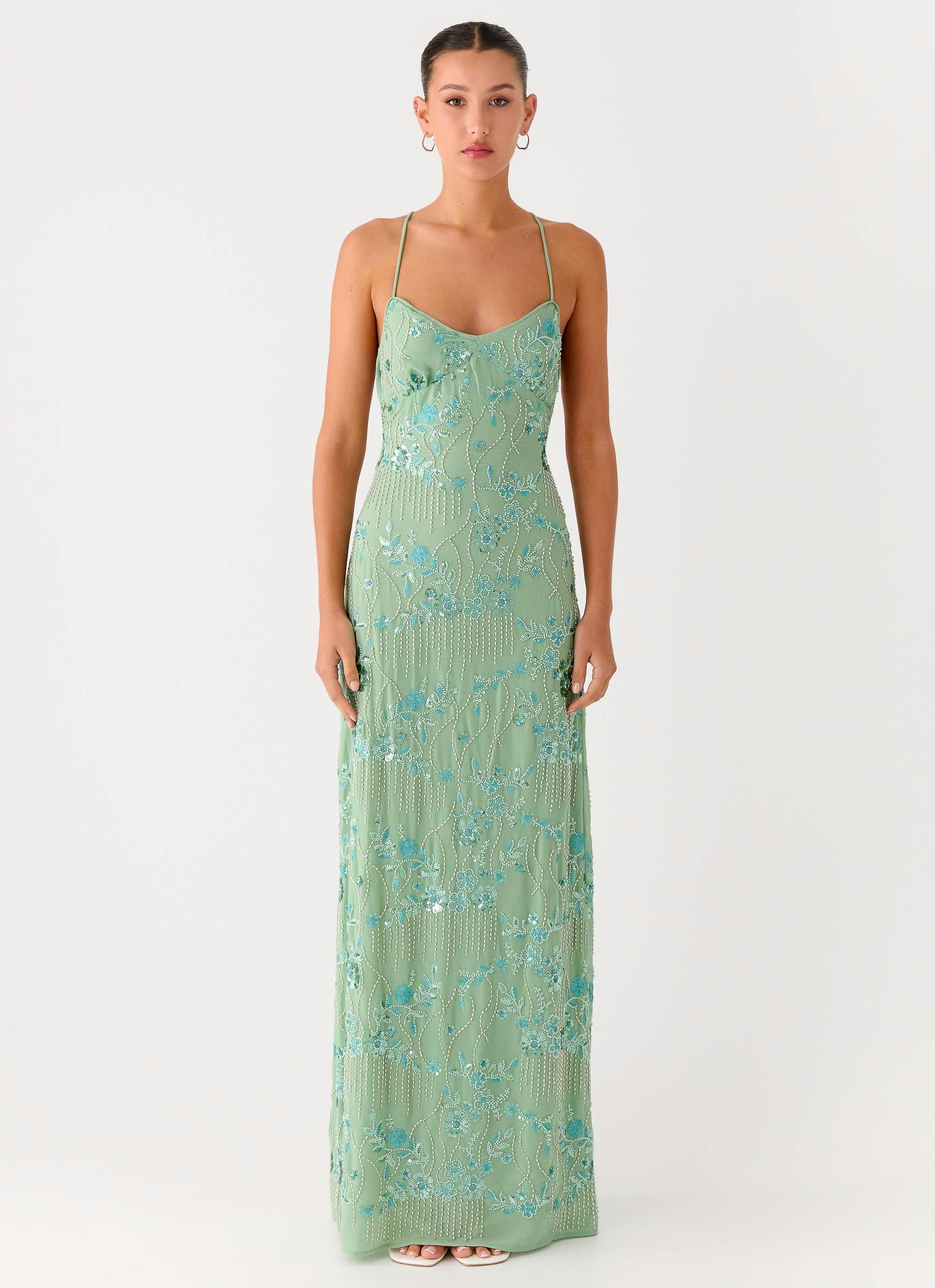 Vietta Sequin Cami Maxi Dress Mint