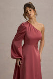 Haila Rose Pink Satin One Shoulder Midi Dress