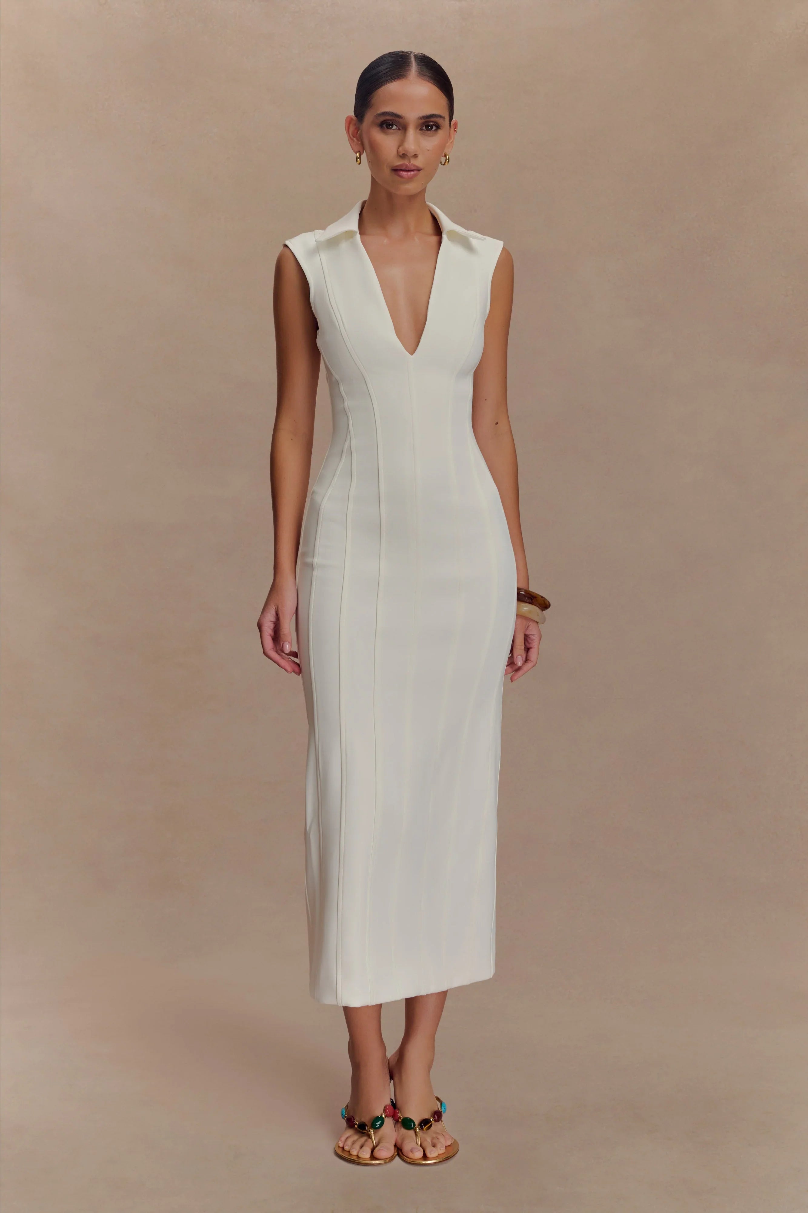 Keagan Sleeveless Midi Dress Ivory