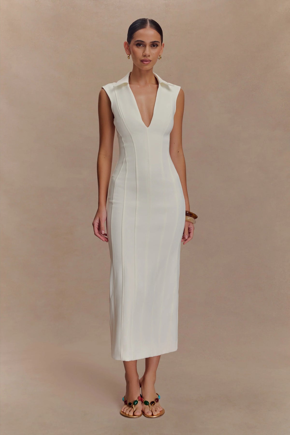 Keagan Sleeveless Midi Dress Ivory