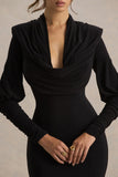 Kaylee Black Cowl Neck Maxi Dress With Draping Details