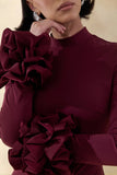 Jaselle Dark Plum High Neck Maxi Dress With Ruffled Satin Cuffs