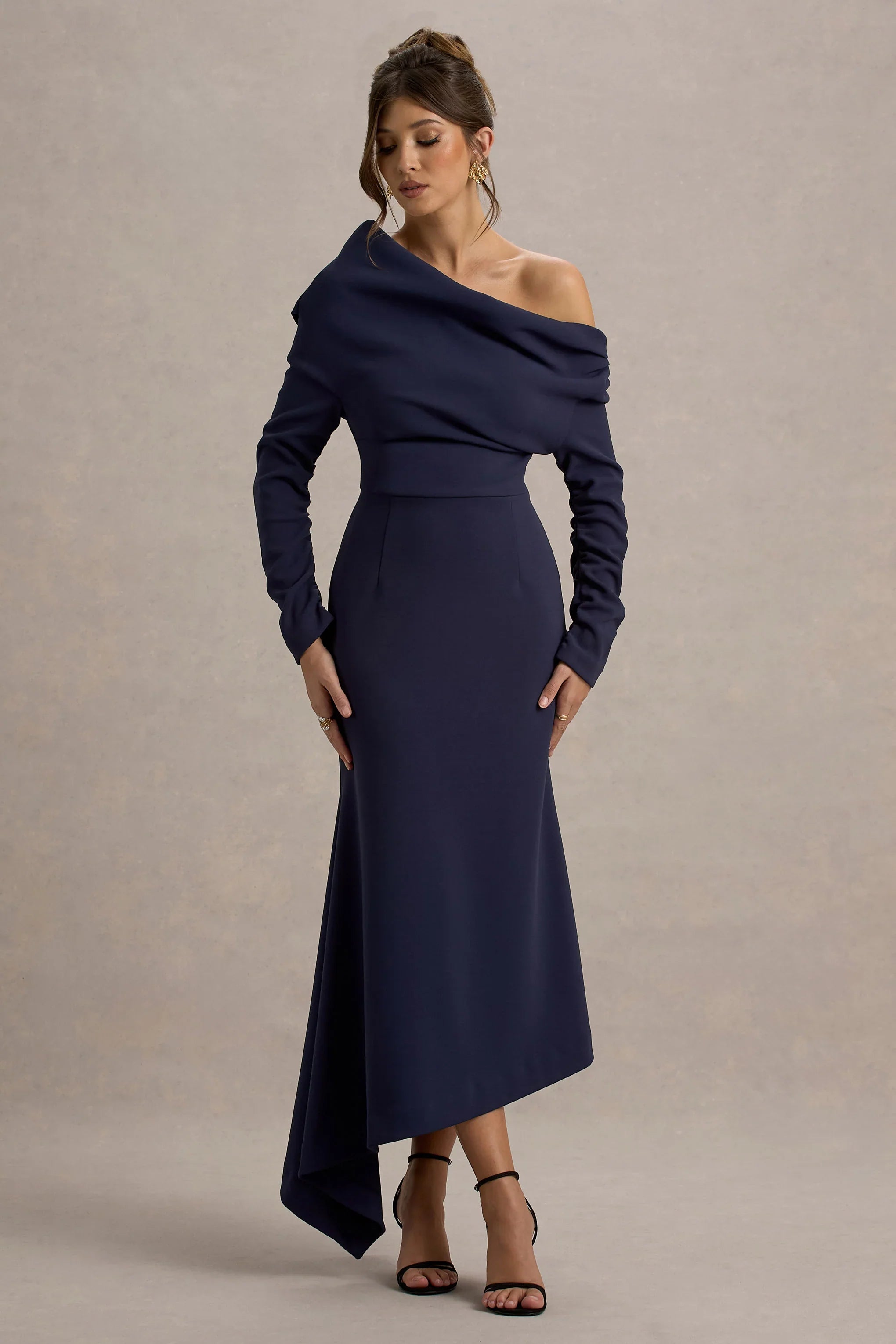 Lou Navy One Shoulder Asymmetric Maxi Dress