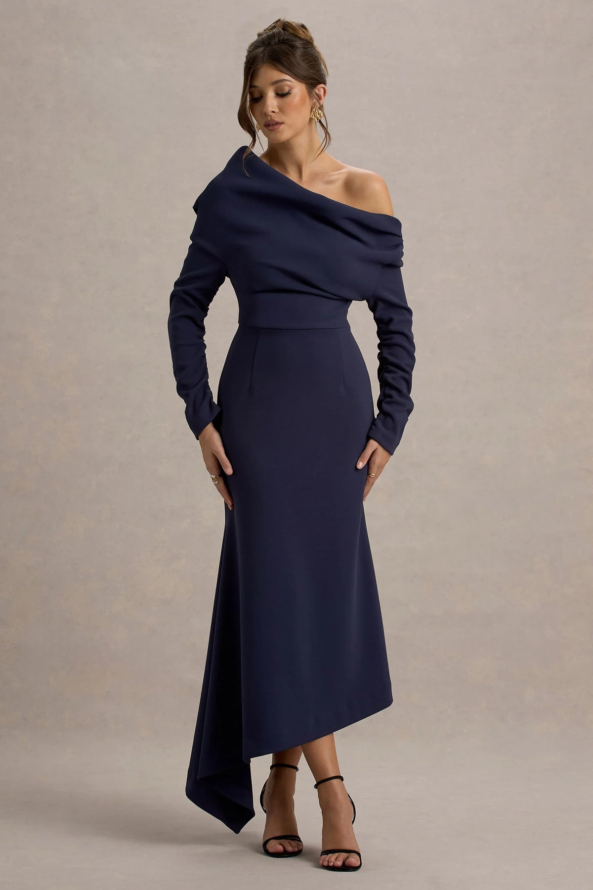 Lou Navy One Shoulder Asymmetric Maxi Dress